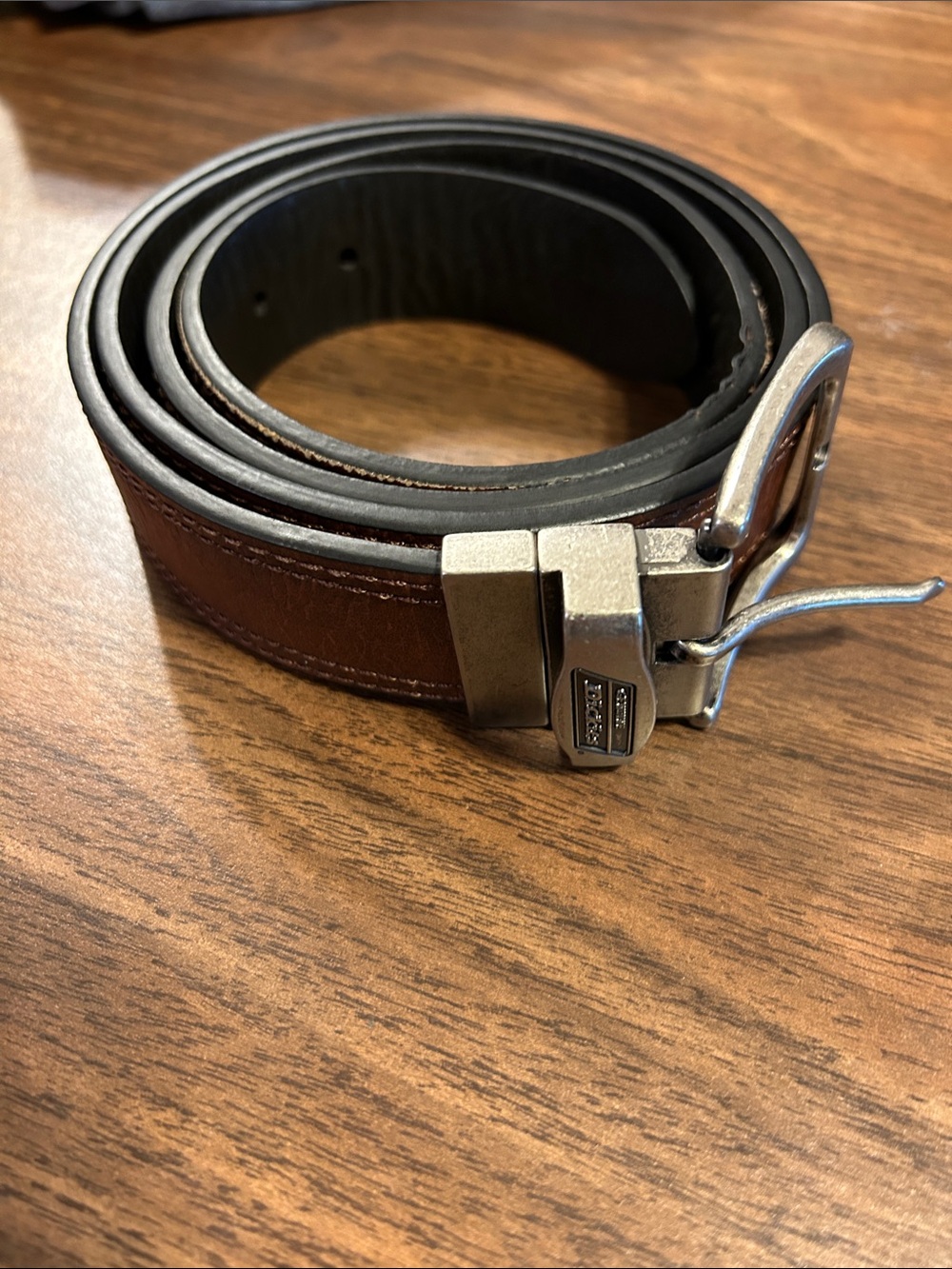 Dickies Brown Leather Belt with Silver Metal Buckle